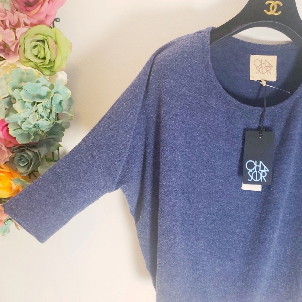 NEW CHASER Blue Sweater Top Tee SMALL Boat Neck Long sleeve Drawstring Stretch - Picture 8 of 13